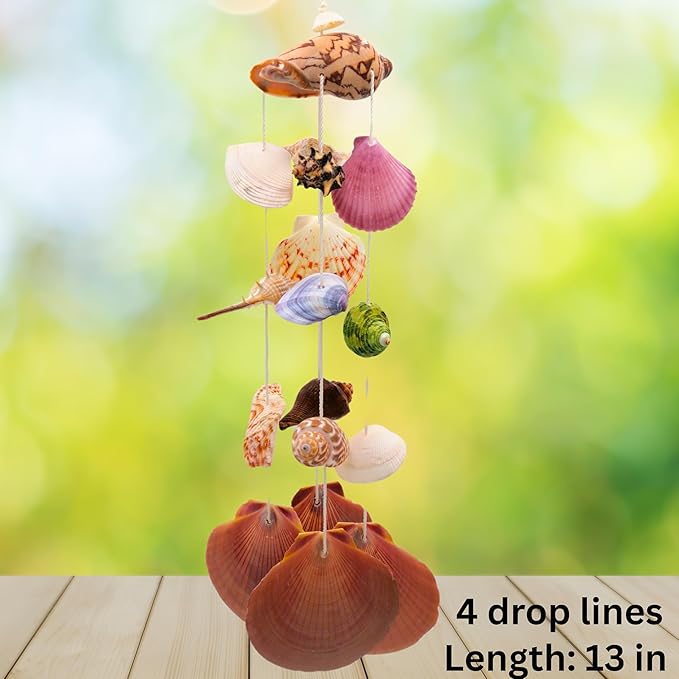 Seashell Wind Chimes, Windchimes Outdoor Indoor Beach Home Décor Hanging for Patio Garden Porch Yard, Genuine Seashells