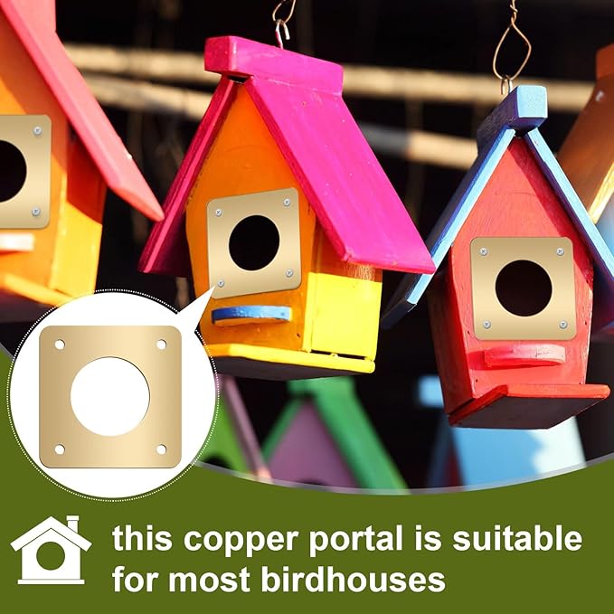 Hotop 18 Pcs 1 1/8'' Opening Metal Bird House Guard Portal Bird House Hole Protector with Copper Opening Protector Guards for Eastern Bluebird Rooms Sparrow Houses