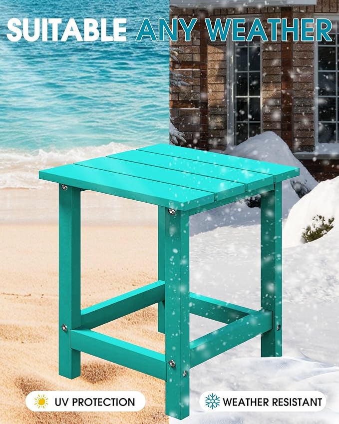 MUCHENGHY Adirondack Outdoor Side Table, 14.7" Patio Side Table Weather Resistant, HDPE Outdoor End Tables for Patio, Lake Blue
