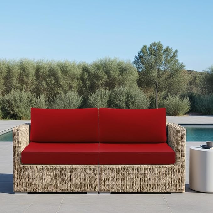 idee-home Outdoor Cushions for Patio Furniture, Outdoor Seat Cushion, Waterproof Hampton Bay Deep Seat Replacement Couch Chair Cushions for Garden Lawn Backyard Deck, 28.5 x 28.5 Red