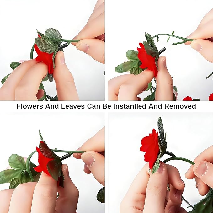 5 Pcs 8FT Flower Garland Artificial Flowers for Outdoors Fake Rose Vine Ivy Silk Flowers for Decoration/Anniversary/Wedding Birthday/Christmas/Home Decor/Garden Decor (Red)