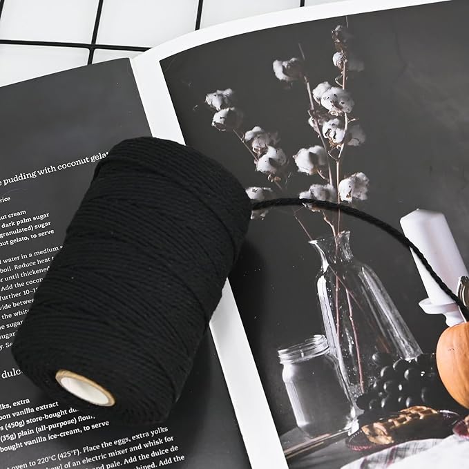 Twine String,500 Feet Cotton Butchers Twine String Cooking Kitchen Twine for Crafts Roasting Gift Wrapping DIY Decoration Gardening Packing Materials,Black
