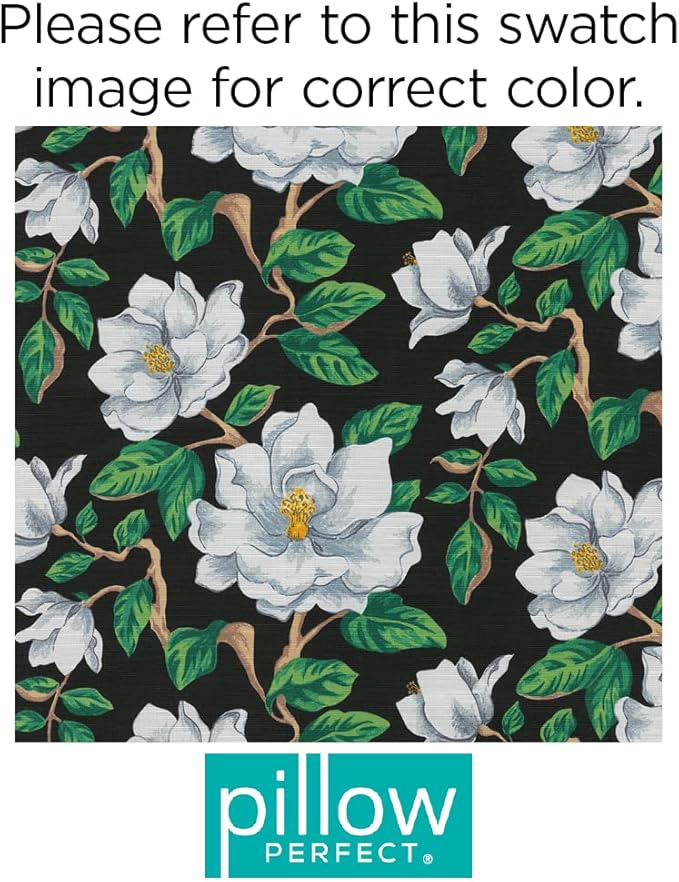 Pillow Perfect Floral Indoor/Outdoor Chair Seat Cushion, Tufted, Weather, and Fade Resistant, 19" x 19", Black/White Magnolia, 2 Count