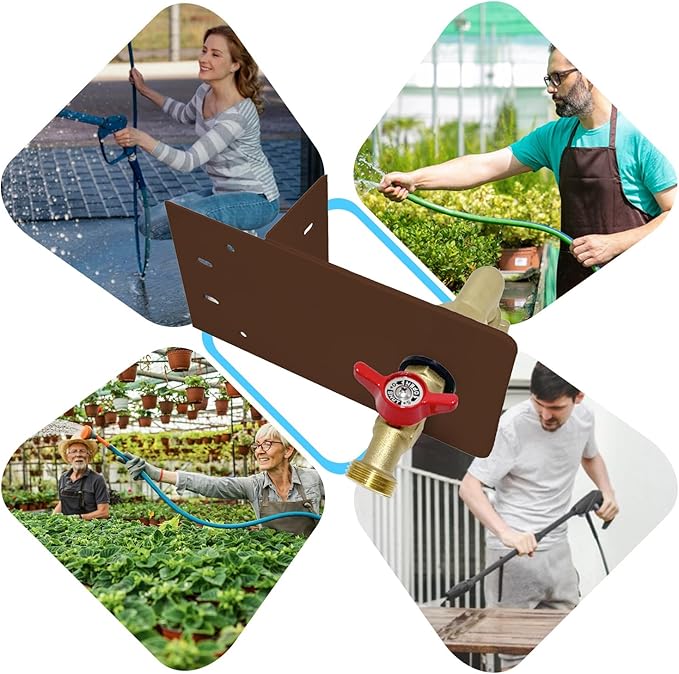 Garden hose faucets, backyard hose holders, outdoor balcony Hose Bibb Valve, faucet screen clamping bases, faucet holders for laying a hose in a lanai or any screened window (tanned)