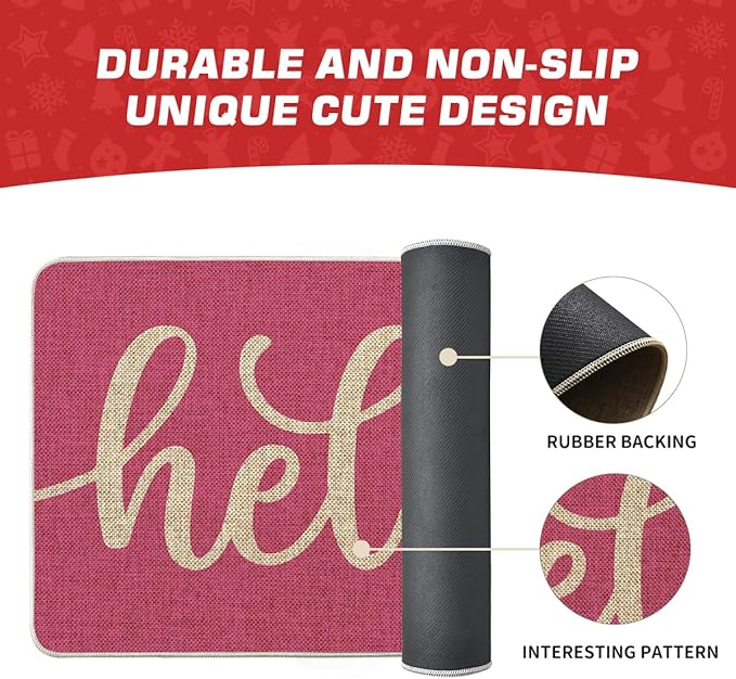 Artoid Mode Pink Hello Spring Doormat, Summer Home Decor Low-Profile Switch Rug Door Mat Floor Mat for Indoor Outdoor 24x35 Inch