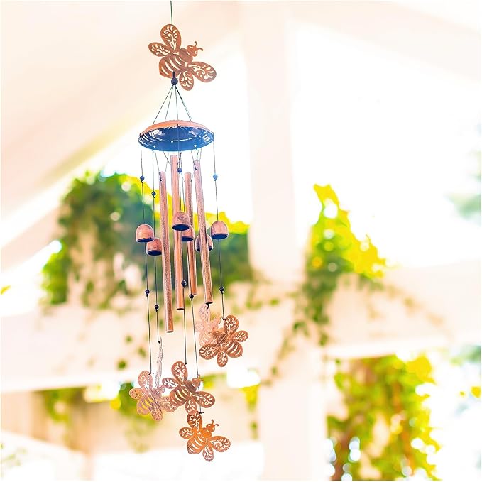 Bee Wind Chimes Outdoor Bee Gifts for Women Mom Men Dad Unique Birthday Metal Honeybee WindChimes for Outside/Indoors, Patio, Lawn, Yard, Home Decor, Outdoor Decor, Garden Decorations