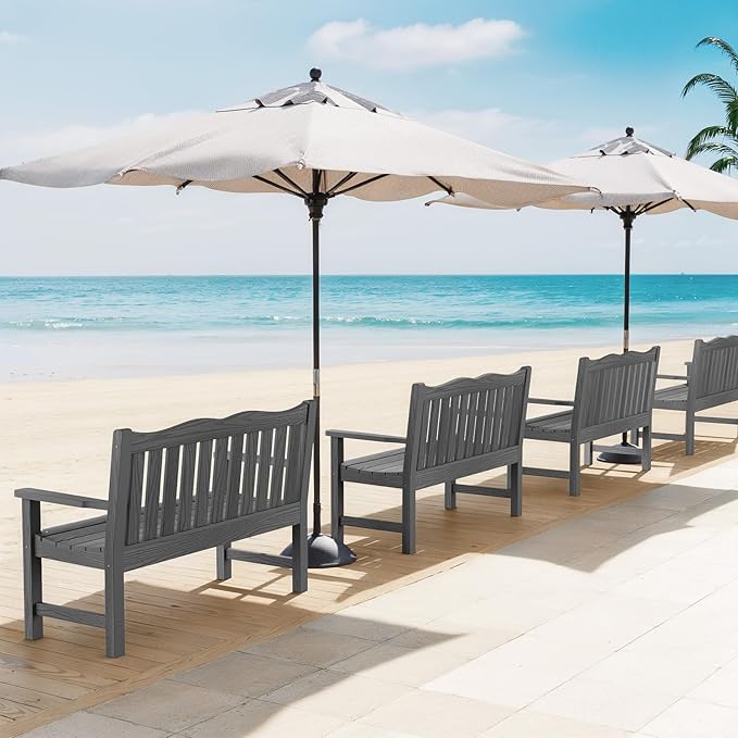 Stoog Outdoor Bench, Waterproof Garden Benches Set of 2, Never Rot or Fade, Used for Garden, Porch, Backyard and Deck, Grey