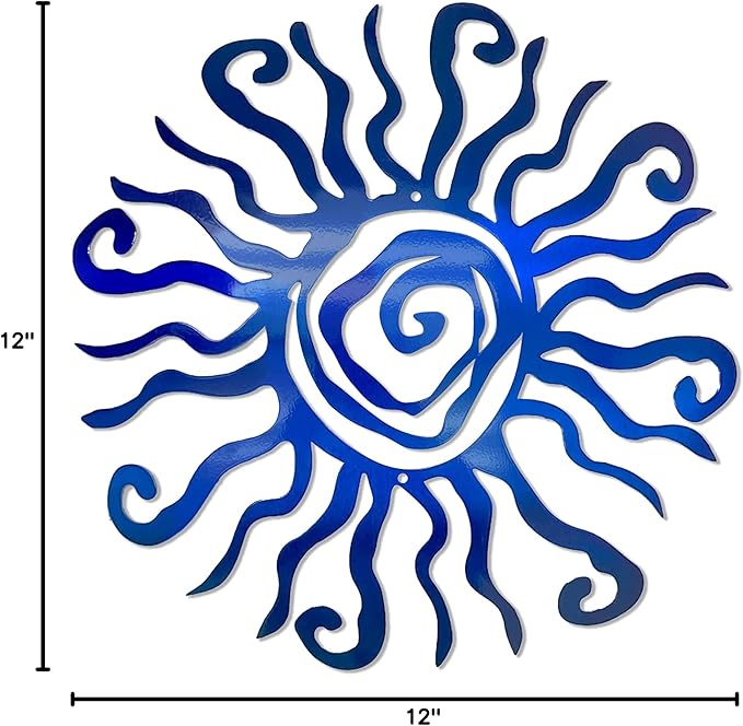 Riverside Designs Wacky Sun Metal Wall Art Indoor/Outdoor Decor - 12" Blue, Rust Proof Wall Sculpture - Made in USA - Ideal for Bedroom, Garden, Home, Patio and Farmhouse