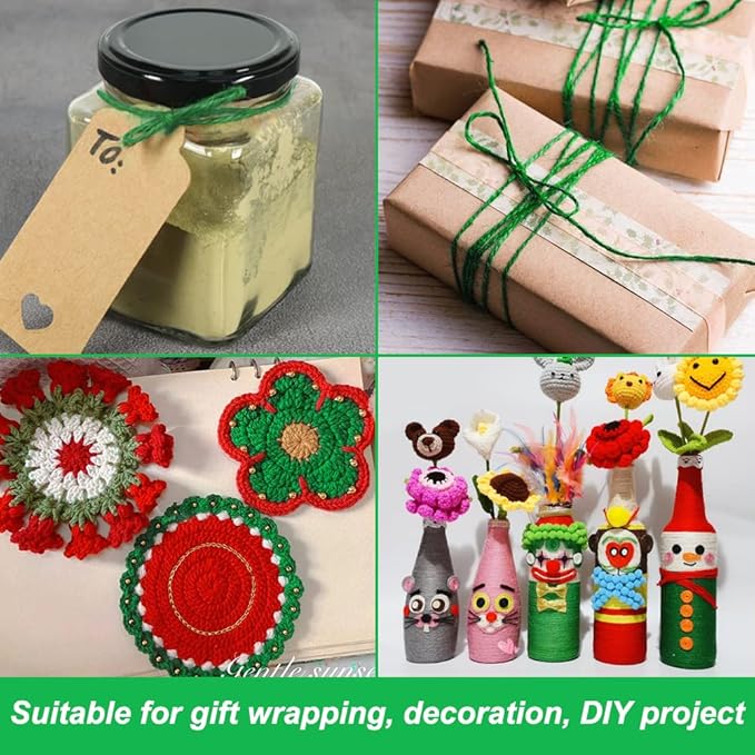 Vivifying 328 Feet Green Garden Twine, Natural 2mm Jute Twine for Floristry, Bundling, Crafts, Chistmas Wrapping (Dark Green)