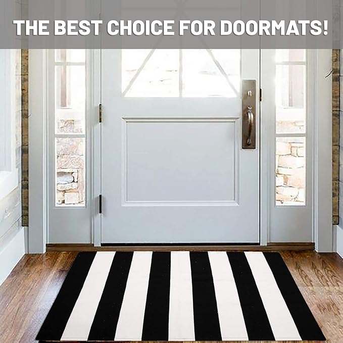 IOHOUZE Black White Striped Rug -27.5" X 43" Front Door Mats Outdoor,Washable Rug for Front Porch Decor,Spring Summer Welcome Mats Outdoor Indoor, Doormat for Farmhouse/Entryway/Home Entrance