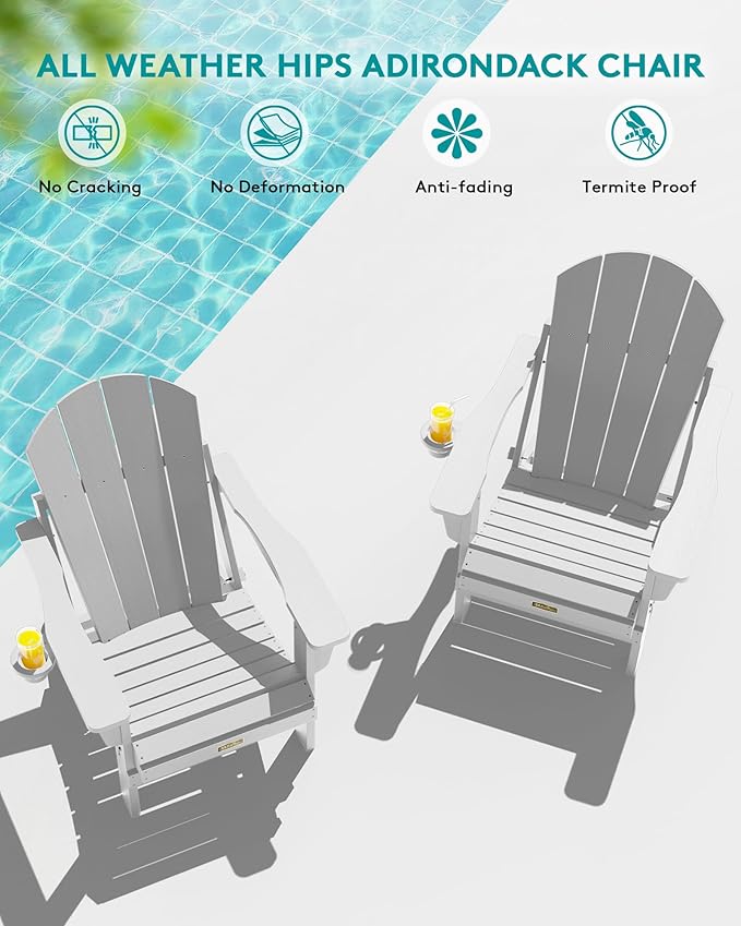 SERWALL Folding Adirondack Chair Set of 8 for Patio Garden Outdoors Fire Pit- Spanish Gray