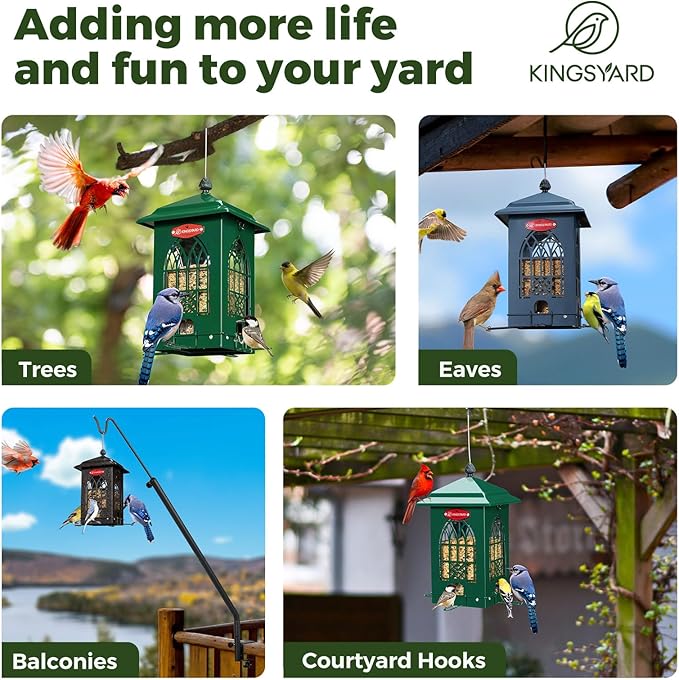 Kingsyard Squirrel Proof Bird Feeders for Outdoors with Weight-Activated Perches, 5 Lbs Capacity Large Metal Bird Feeder House for Small Wildbirds Cardinal Finch Bluebird, Weatherproof, Blue