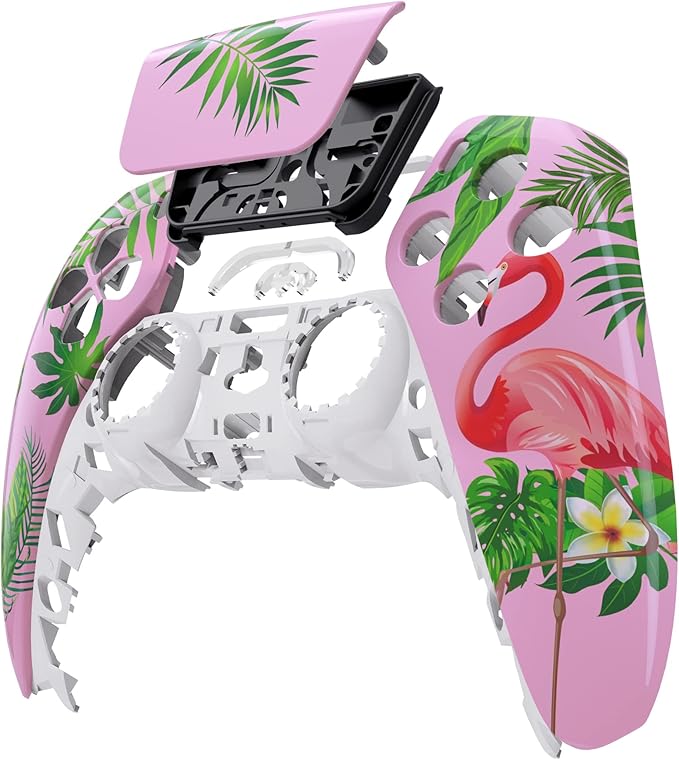 eXtremeRate Tropical Flamingo Touchpad Front Top Shell Compatible with ps5 Controller BDM-010 020 030 040 050, DIY Replacement Shell Custom Touch Pad Cover Compatible with ps5 Controller