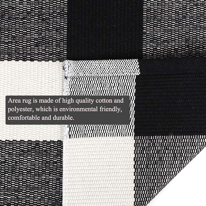 CAINANEL Buffalo Plaid Rugs 5' x 7' Cotton Black and White Check Rug Hand-Woven Indoor/Outdoor Area Rug for Welcome Door Mat, Front Porch,Kitchen,Bathroom,Entry Way,Living Room