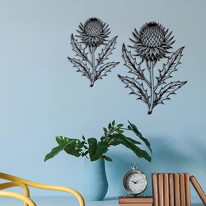 DUOOLN Metal Flowers Wall Art Decor, 2pcs Minimalism Quinoa Flower Hanging Iron Wall Decoration, Modern Plant Potted Art Sculpture Sign, Home Bedroom Bathroom Outdoor Indoor Kitchen Feature Wall