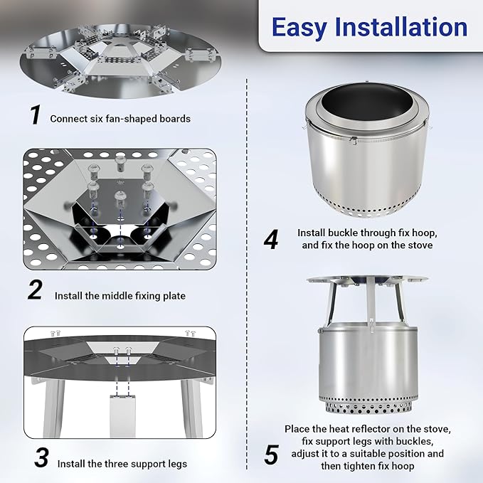 Heat Deflector Fit for Solo Stove Ranger 15", 304 Stainless Steel Heat Diffuser for Ranger Fire Pit with Grill Gloves & Fix Hoop, Capture and Redirect Warmth, Camping Accessory