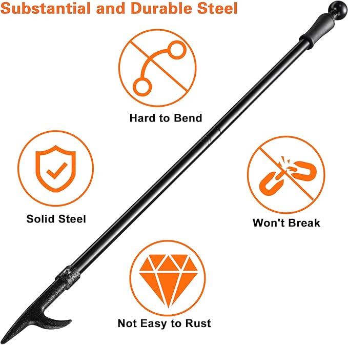 Fire Pit Poker, 46 Inch Extra Long Outdoor Fire Poker for Fireplace, Fire Pit, Campfire, Wood Stove and Indoor Use, Heavy Duty Wrought Steel Campfire Poker Tool, Rust-Resistant Black Finish