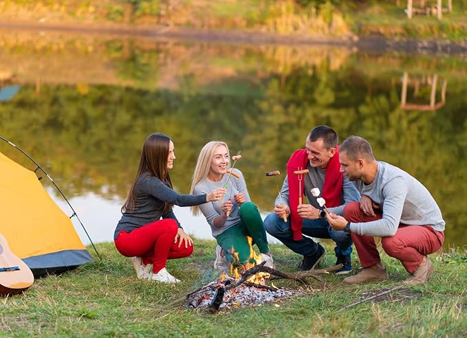 5 Pack Rotating Marshmallow Roasting Sticks, Rotating Roasting Sticks Extendable 30in Long Metal with Wooden Handle, for Marshmallow, Hot Dogs, Camping