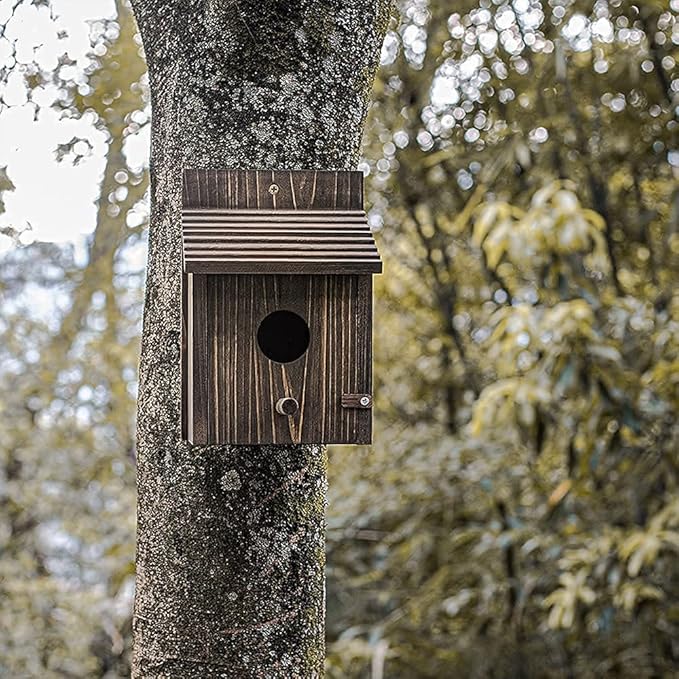 Weatherproof Bird House, Wooden Bird Houses for Outside with Pole, Durable Birdhouse for Finch, Bluebird, Cardinals, Hanging Birdhouse Garden Country Cottages