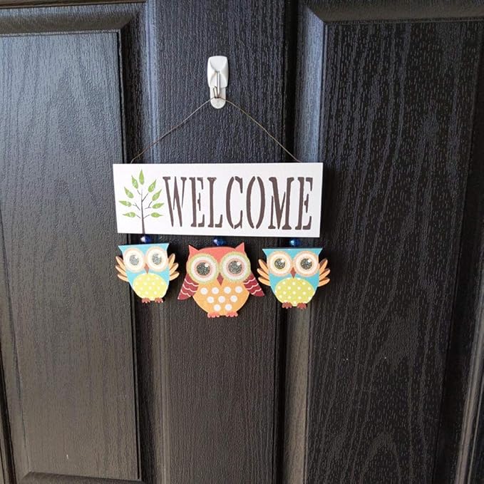 Owl Welcome Sign Door Decoration Hanging Welcome Sign Wood Wall Hanging Sign Door Decor Home Porch Decorations for Fall Halloween