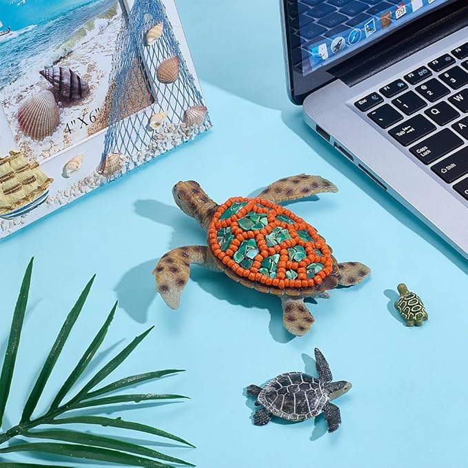 WEBEEDY DIY Mosaic Turtle Kit Create Your Own Mosaic Sea Turtle Ornaments with Crushed Shell,Glass Beads,Tool and Instruction for Adult Beginner Home Outdoor Garden Summer Party Decoration,5x4.7Inch