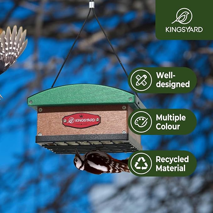 Kingsyard Upgraded Upside Down Double Suet Feeder with Metal Weatherproof Roof, Squirrel-Proof Metal Edging, Suet Feeders for Outside Hanging, Great for Attracting Woodpecker, Nuthatch, Titmouse