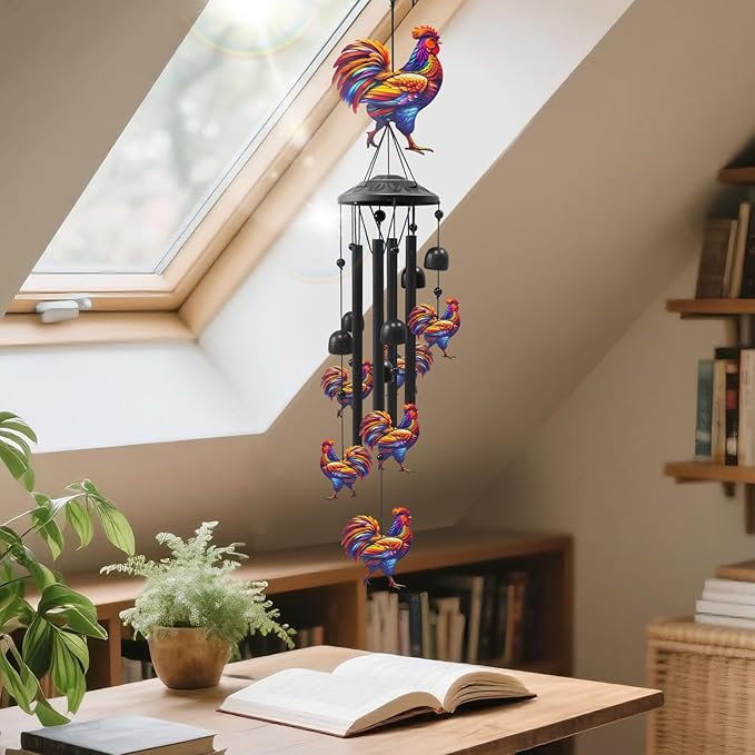 Chicken Wind Chimes for Outside, Black Metal Windchimes Outdoors, Chickens Gifts for Women/Men, Garden/Yard Decor, Memorial/Birthday Gifts for Grandma/Mom, Durable Chimes for Outdoors