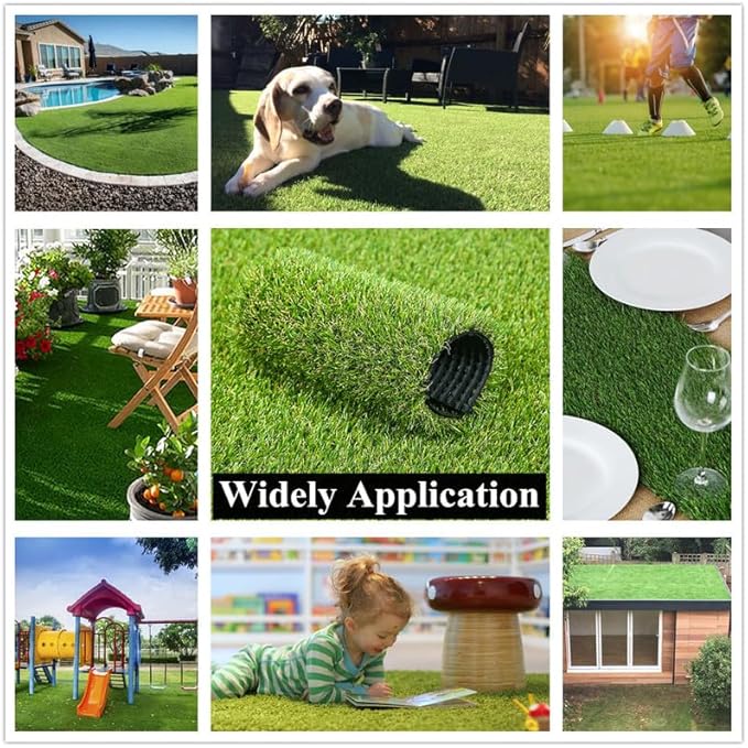 Artificial Grass Turf 15x83 Feet, 0.8" Pile Height Realistic Synthetic Grass, Drainage Holes Indoor Outdoor Faux Grass Astro Rug Carpet for Pet Dog Garden Backyard Balcony