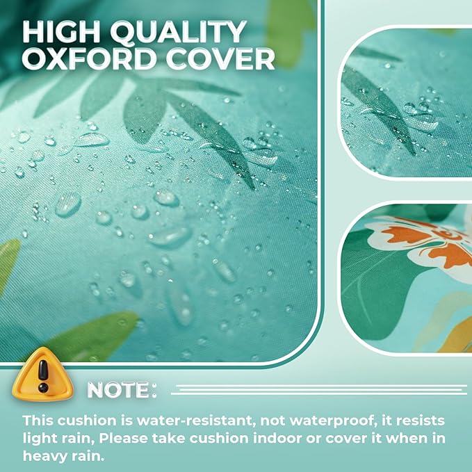 Chaise Lounge Cushions Outdoor Set of 2, 74.4 x 22 x 4.7 Inch Thickened Lounge Chair Cushions Waterproof for Outdoor Furniture with Ties, Non-Slip Patio Pool Lounge Cushions, Cyan Floral Leaf