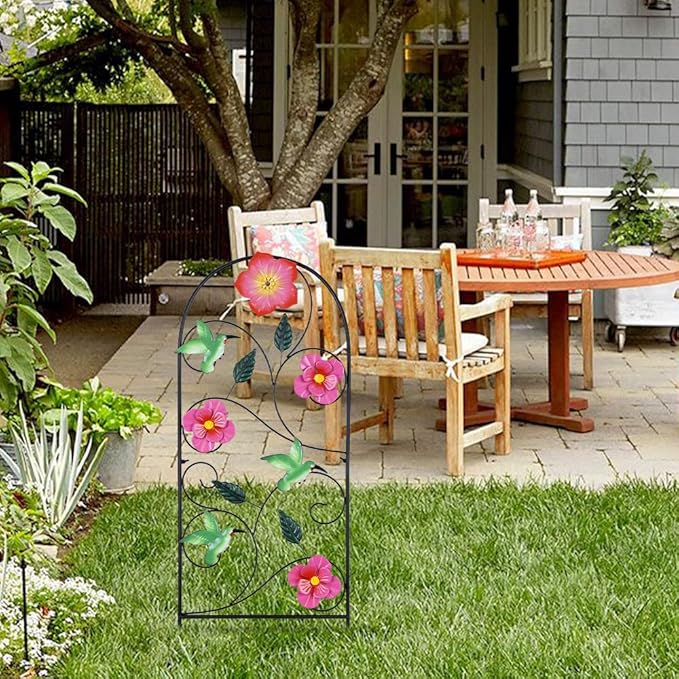 YEAHOME Garden Decor for Outside, 33" Hummingbird Decorative Garden Stakes with Pink Flowers for Spring Garden Decor, Metal Yard Art for Outdoor Lawn Backyard Porch Decorations