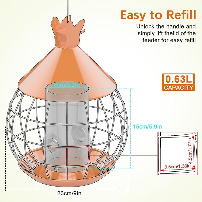 Caged Bird Feeder Squirrel Proof,Large Hanging Metal Bird Feeder for Outdoor,Easy to Fill & Detachable Cleaning,Attract Small Wildbirds,Wrens Finches Chickadee