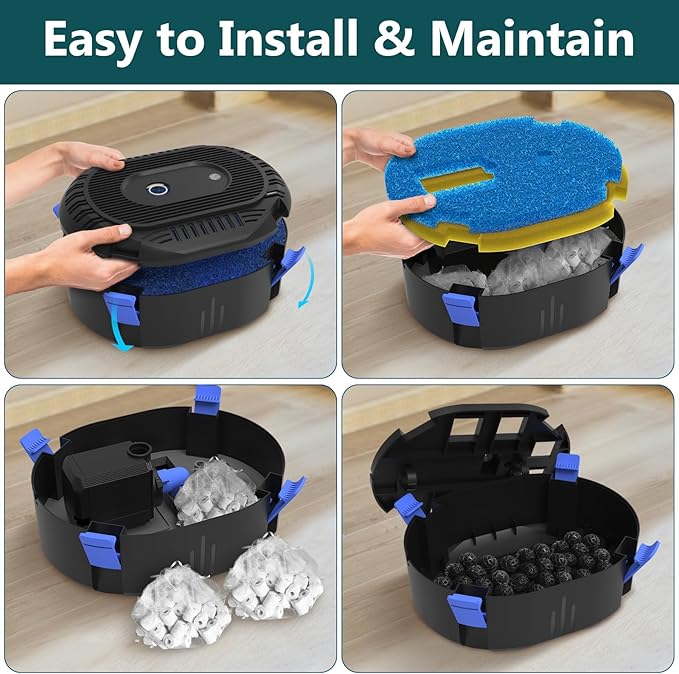 AquaMiracle All-in-One Fountain Kit with 3 Spray Patterns, Koi Pond Filters for Outdoor Ponds 500-750 Gal, 850GPH Pond Fountain Pump for Garden, Water Feature, Bird Baths