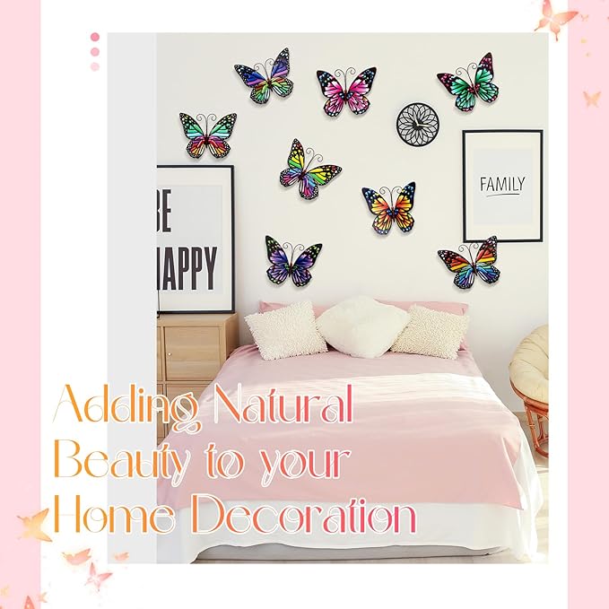 Jetec 8 Pcs Metal Butterfly Wall Decor 6.5 Inch Outdoor Butterflies Wall Art Sculpture 3D Butterfly Hanging Decoration for Spring Outside Fence Garden Yard Home Patio Balcony(Cute Style)