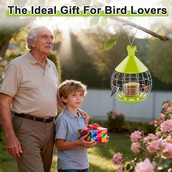 Bird Feeder for Outdoor, Squirrel Proof Bird Feeder for Outdoors Hanging, Weatherproof, Easy to Clean & Refill, Large Capacity Metal Seed Feeder for Finch, Blue Jay, Hummingbird, Green