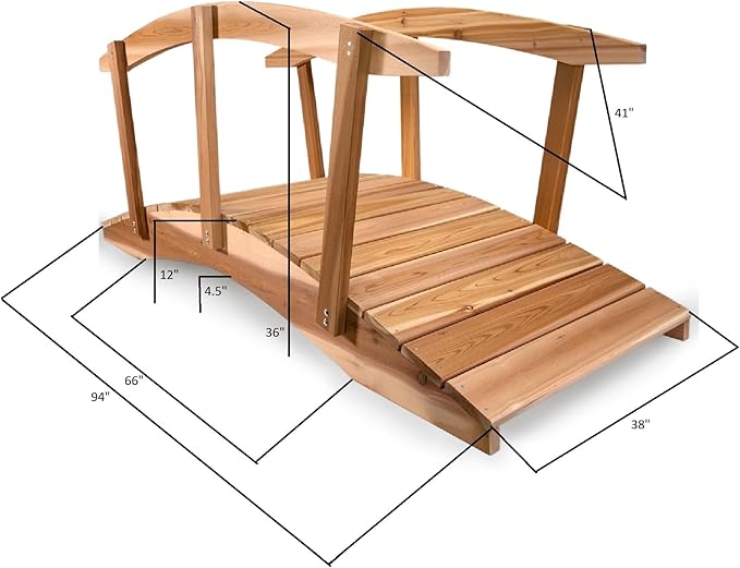 All Things Cedar FB96-R Garden Bridge with Side Rails | 8-Ft Cedar Wood Bridge for Gardens, Backyards & Streams | Easy to Assemble & Made from Untreated Western Red Cedar | 94x38x36
