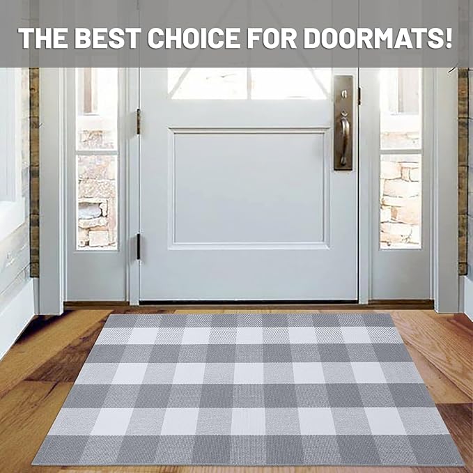 IOHOUZE Buffalo Plaid Checkered Rug 27.5" X 43" Front Door Mats, Washable Area Rugs for Front Porch Decor, Spring Summer Welcome Mats Outdoor, Gray White Rug for Farmhouse/Entryway/Home Entrance