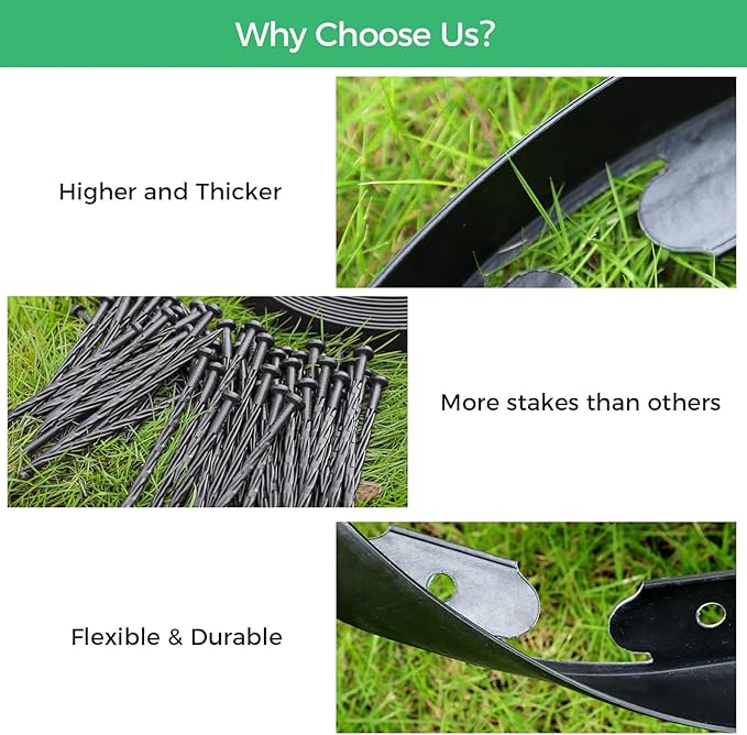 2-Inch x 100 FT Landscape Edging Border with 150 Stakes, Plastic Edging for Landscaping Garden Edging Border, Flexible Landscaping Edging for Garden Flower Beds Yard Lawn Pathway Paver (Black)