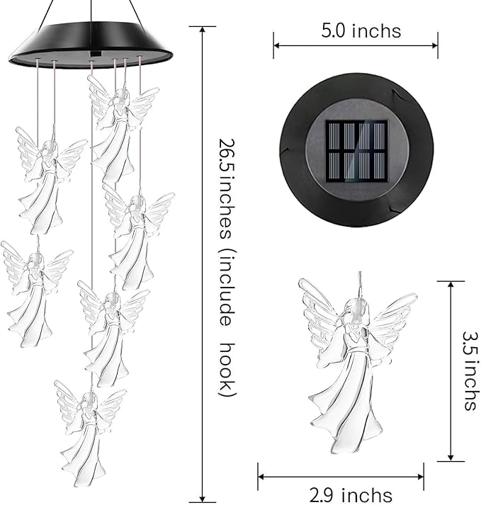 Angel Solar Wind Chimes, Angel Wind Chimes for Outside,Best Gifts for Mom Grandma Women Wife Aunt Sister, Unique Mobile Wind Chime, Garden Yard Decor
