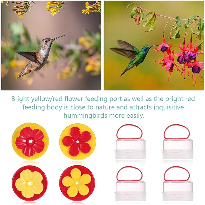 Zopeal 4 Pieces Hummingbird Wrist Feeder for Outdoor Hummingbird Hand Feeder Feeding Perch Feed with Adjustable Strap Flower Held Mini Hand Feeding Tools (Ring Style)