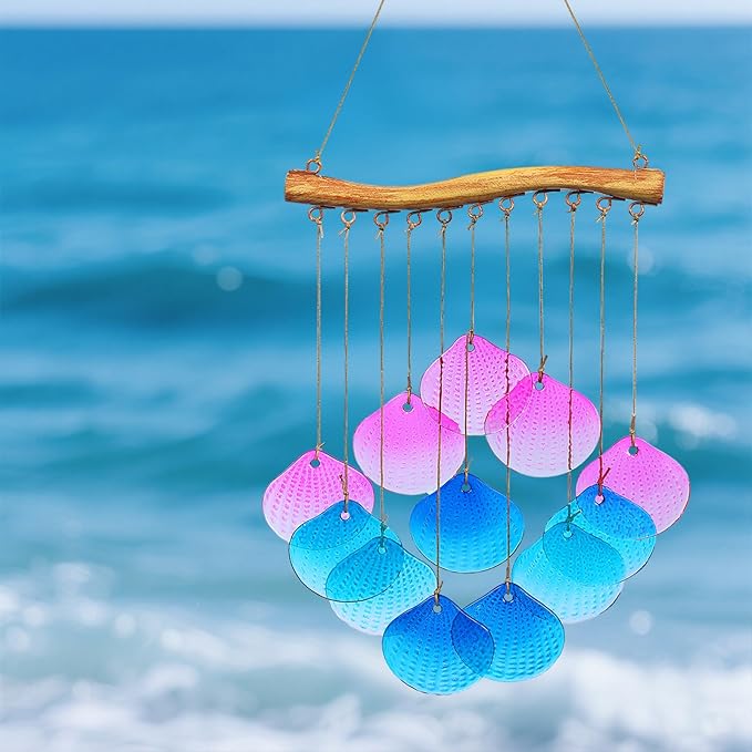 Glass Shell Wind Chimes for Outdoor Decor -Durable Windchimes for Garden, Porch, and Christmas Spaces, Unique Handmade Outdoor Wind Chimes, Yard Christmas Decorations