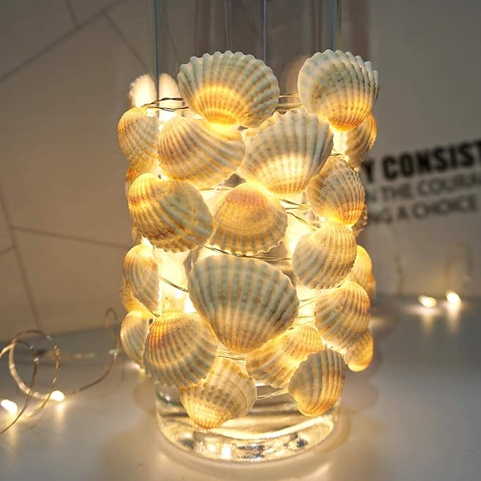 Beach Seashell Decorative String Lights 14.1Ft 40 Warm White LED Waterproof Battery Operated Ocean String Lights for Bedroom Wedding Holiday Party Garden Indoor Outdoor Decorations