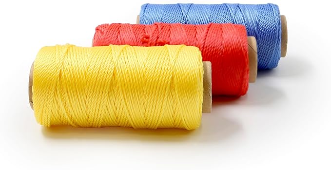 Mason Line String 1.3mm Thick Twisted Polypropylene – Durable Construction Twine for Laying Bricks, Blocks, Fences in Gardening, DIY & Landscaping Projects (Set 3 Colors, 262 Ft x 3 Pcs)