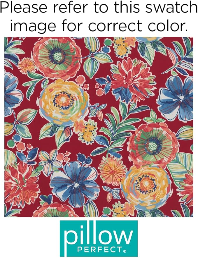 Pillow Perfect Bright Floral Indoor/Outdoor Chair Seat Cushion, Tufted, Weather, and Fade Resistant, 19" x 19", Red/Blue Colsen, 2 Count