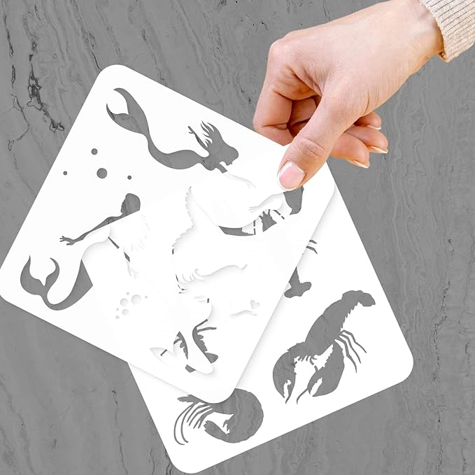YKW 12 Pcs Sea Life Stencils Set, Reusable Marine Creatures Painting Templates for DIY Ocean Crafts, Nautical Decor, for Wood Walls Chalkboards Rocks DIY Art Projects,Ideal for Crafters,and Artists