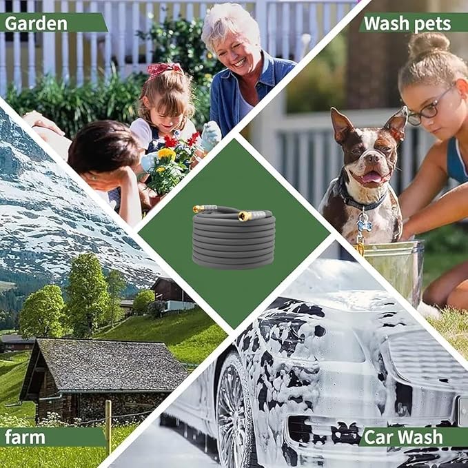 Heavy Duty Premium Garden Hose 100ft x 5/8", 300PSI Working, 1000PSI Burst, Hybrid Rubber Water Hose with Transparent Swivel Handle - Hot/Cold Water - Five Layered Braiding with Brass fittings (Grey)