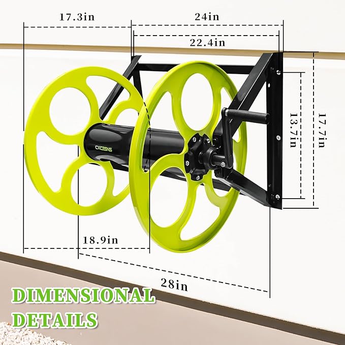 Stainless Steel Garden Hose Reel for 5/8" stainless steels Hoses Reel with Crank Handle Hose Reel Wall Mount 3/4 in Brass Fitting for Hassle-free Outdoor , Holds up to 400-Ft (Hose not included)