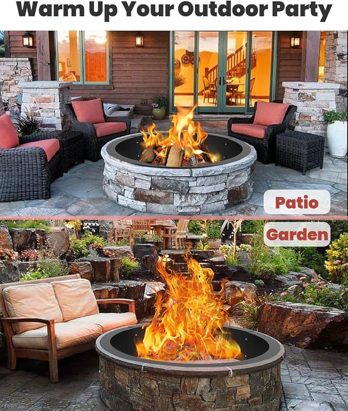 31 Inch Inner Round Fire Pit Ring Insert for Outside Wood Burning, 35 Inch Outer 31 Inch Inner DIY Outdoor Fire Pit Liner Ring for Garden, Patio, Backyard or Camping, 1.5mm Thick Metal Steel