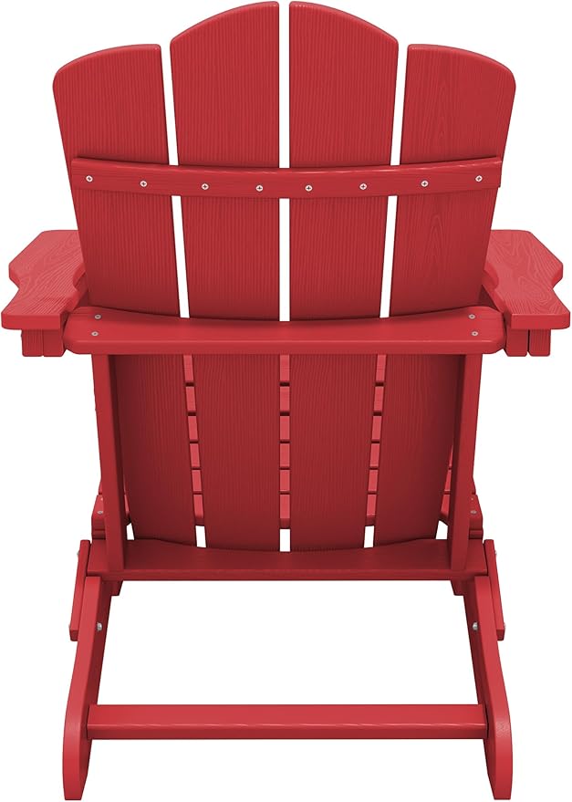 KINGYES Folding Adirondack Chair, HDPE All-Weather Patio Chairs, Wooden Textured Lawn Chair for Poolside, Backyard, Deck, Fire Pit, Light Red