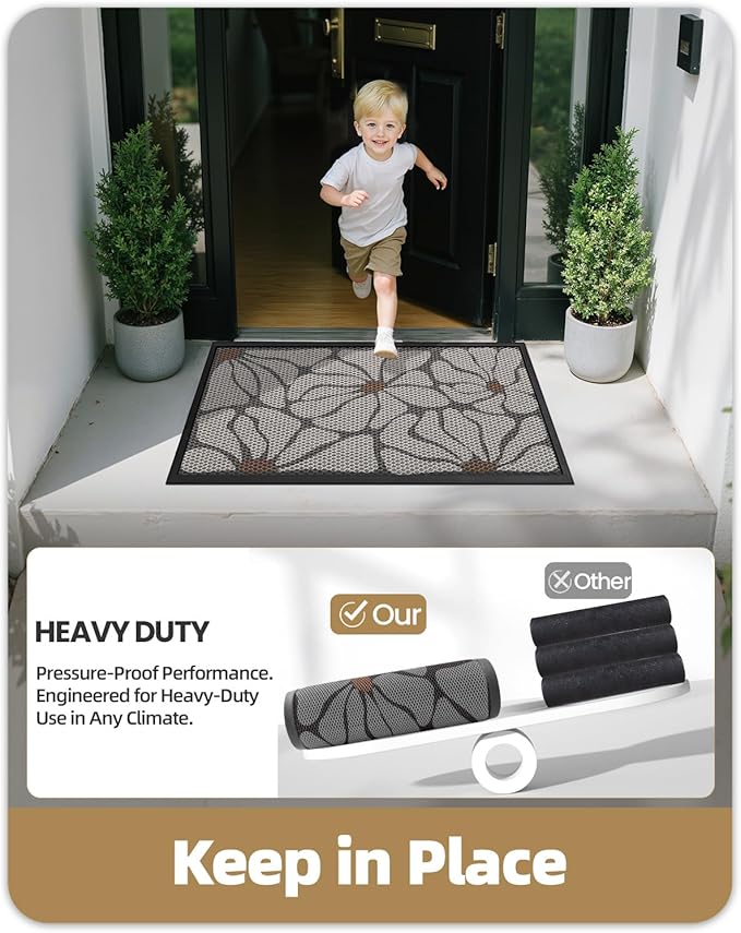 Color&Geometry Outdoor Mats with Natural Flower Patterns for Front Door All Weather, 32"x48" Non Slip Outside Door Mats, Dirt Trapping Waterproof Doormat Outdoor Entrance