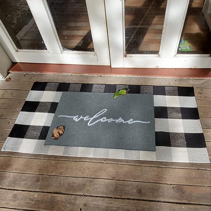 AAZZKANG Gray Doormat Outdoor Entrance Front Door Welcome Mat with Non Slip Rubber Backing, Easy to Clean Entrance Mats for Outside Inside Entry
